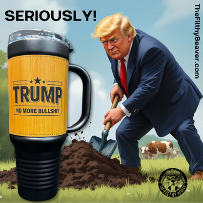 Trump No More Bullshit Travel Mug  |  40 oz Stainless Steel Leatherette Mug with Handle  |  MAGA